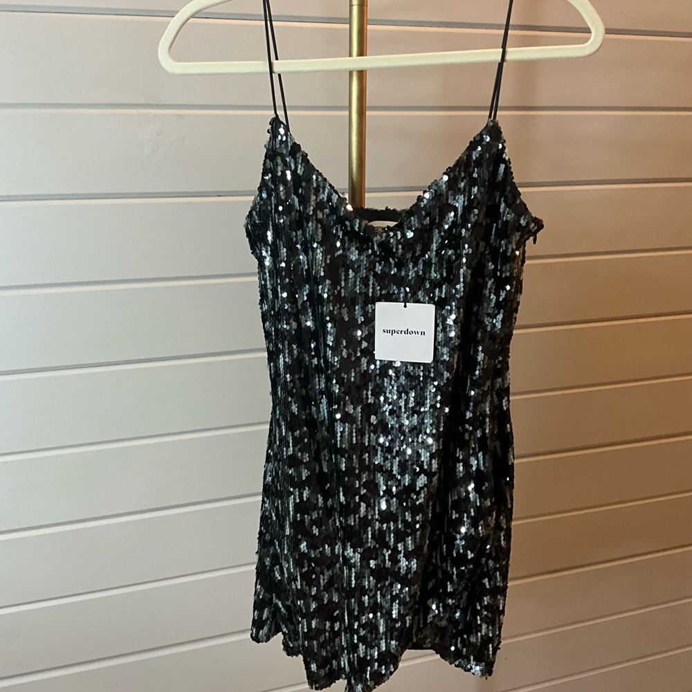 REVOLVE Glittering Black and Silver Mini Dress
